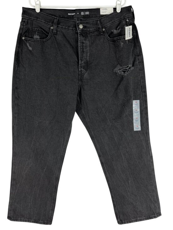 Old Navy Women's Slouchy Straight Distressed High Rise Black Jeans Size 16 NWT - Picture 1 of 12